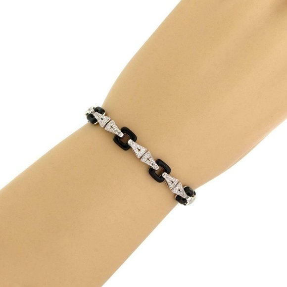 Estate 1.80ct Diamond Onyx 14k White Gold Bracelet - Picture 2 of 5